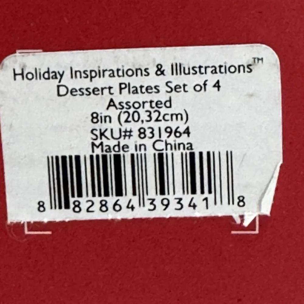 4 LENOX Christmas Dessert Plates Holiday Inspirations Illustrations Set Scenes